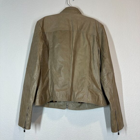 Laundry Leather Moto Jacket Leopard Lining Taupe Medium - Picture 2 of 11